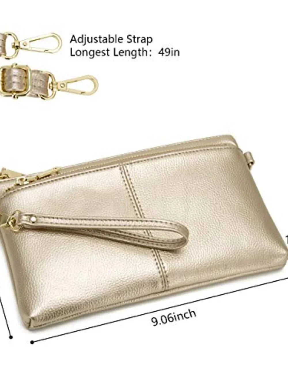 Triple Zip Small Crossbody Bag Lightweight Vegan Leather Wristlet Clutch with